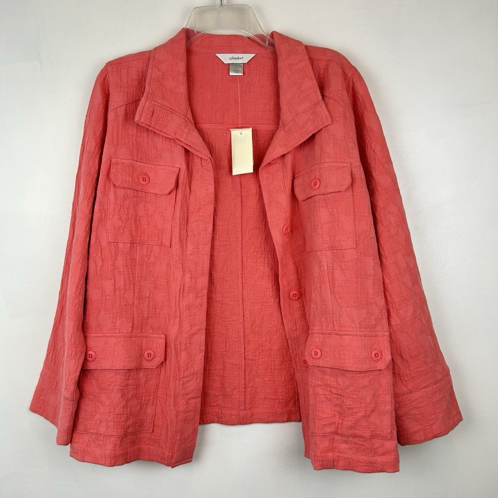 CJ Banks Jacket Womens 14 Pockets X Coral Button Blazer Vacation Travel New